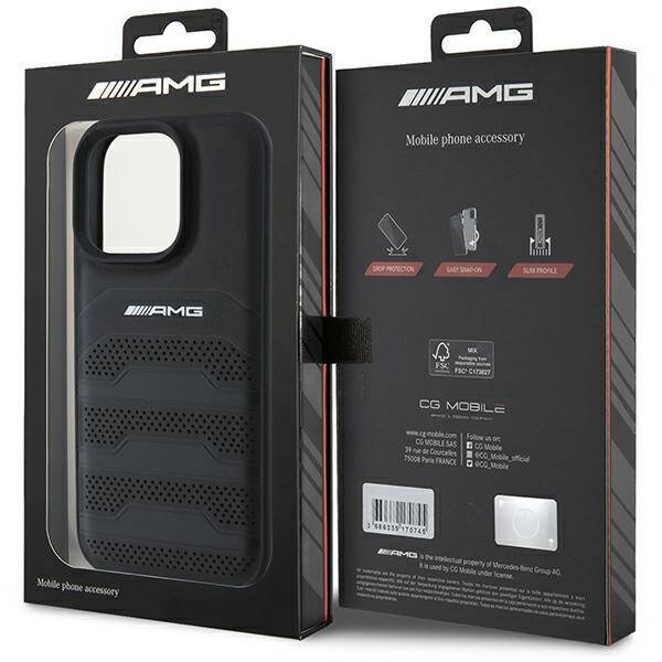 AMG AMHCP16LGSEBK iPhone 16 Pro  6.3" czarny/black hardcase Leather Debossed Lines Black Logo