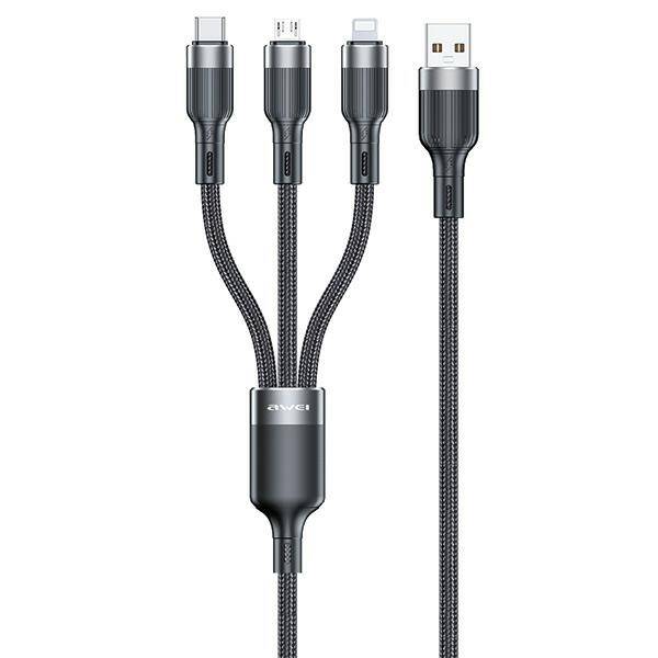 AWEI kabel CL-975 usb-c/lightning/mico 3w1 czarny/black