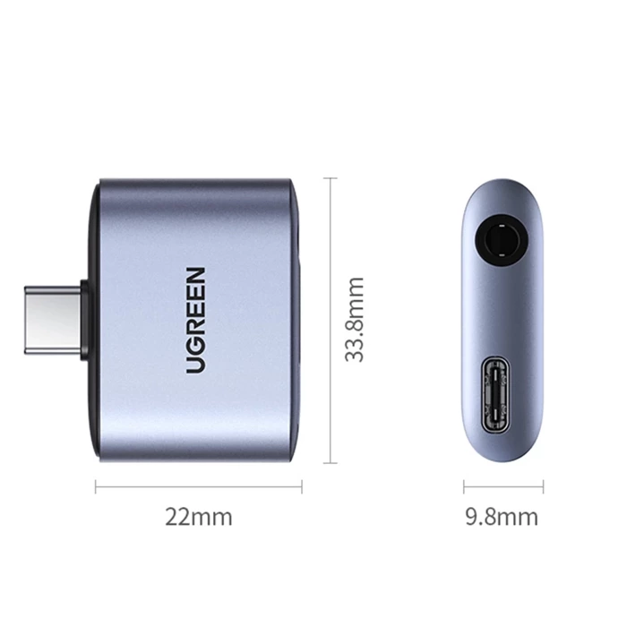 Adapter USB-C do USB-C i jack 3.5mm UGREEN CM231 (szary)