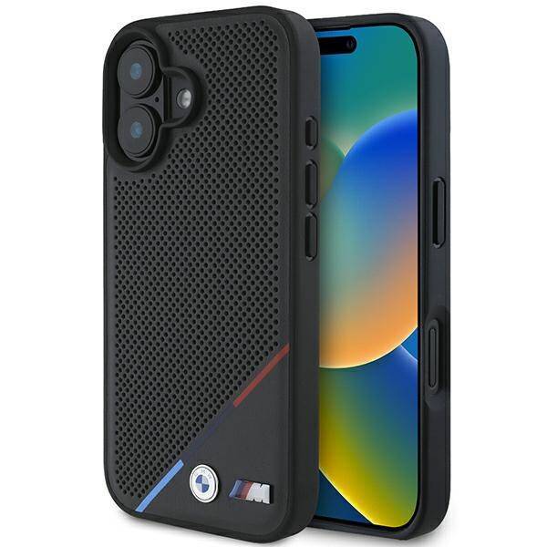 BMW BMHMP16S23PUPDK iPhone 16 6.1" czarny/black hardcase M Perforated Tricolor Line MagSafe