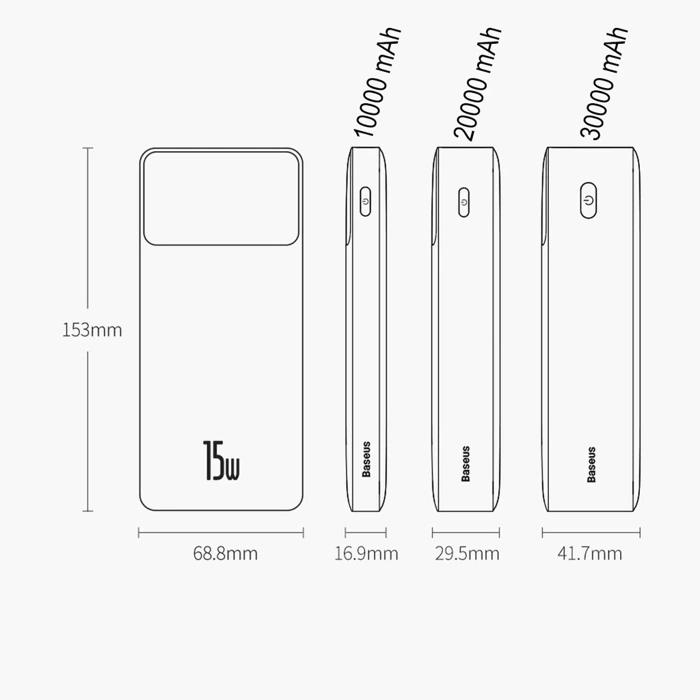 Baseus Bipow powerbank z wyświetlaczem 30000mAh 15W czarny (Overseas Edition) + kabel USB-A - Micro USB 0.25m czarny (PPBD050201)