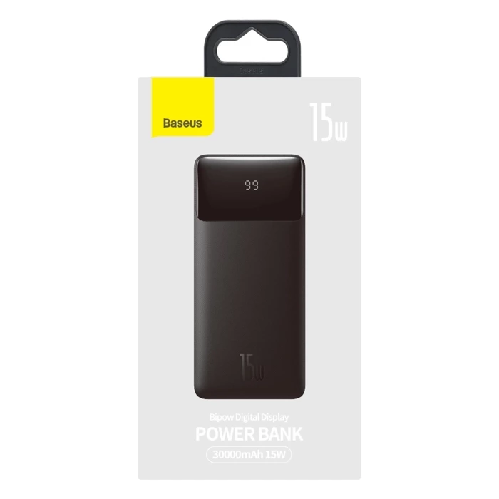 Baseus Bipow powerbank z wyświetlaczem 30000mAh 15W czarny (Overseas Edition) + kabel USB-A - Micro USB 0.25m czarny (PPBD050201)