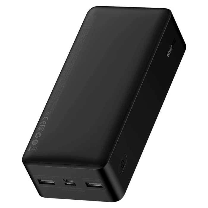 Baseus Bipow powerbank z wyświetlaczem 30000mAh 15W czarny (Overseas Edition) + kabel USB-A - Micro USB 0.25m czarny (PPBD050201)