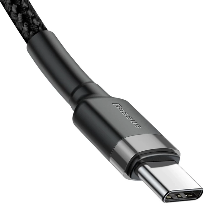 Baseus Cafule Cable wytrzymały nylonowy kabel przewód USB-C PD / USB-C PD PD2.0 60W 20V 3A QC3.0 1M czarny-szary (CATKLF-GG1)