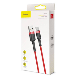 Baseus Cafule Cable wytrzymały nylonowy kabel przewód USB / USB-C QC3.0 2A 3M czerwony (CATKLF-U09)