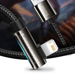 Baseus Legendary kątowy nylonowy kabel przewód USB - Lightning dla graczy 2,4A 1m czarny (CALCS-01)