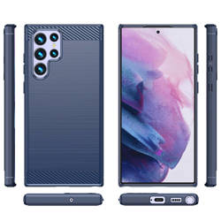 Carbon Case etui Samsung Galaxy S23 Ultra elastyczny silikonowy karbonowy pokrowiec niebieskie