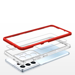 Clear 3in1 etui do Samsung Galaxy S21 Ultra 5G żelowy pokrowiec z ramką czerwony