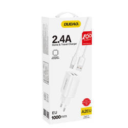 Dudao ładowarka sieciowa EU 2x USB 5V/2.4A + kabel USB Typ C biały (A2EU + Type-c white)