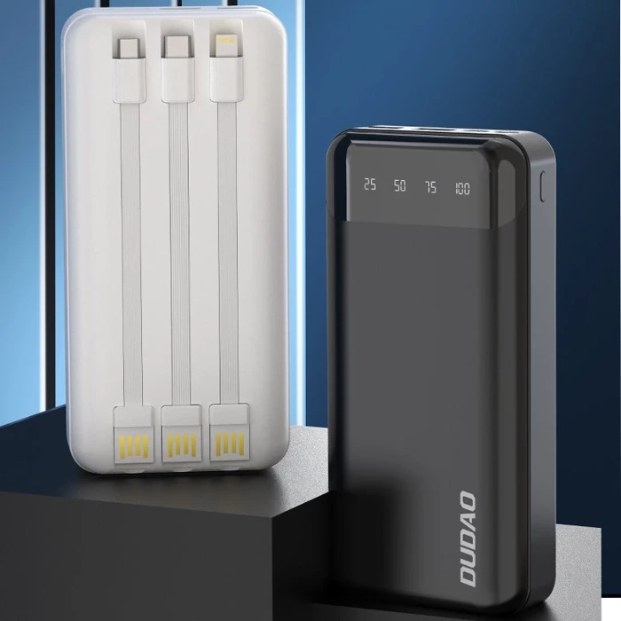 Dudao pojemny powerbank z 3 wbudowanymi kablami 20000mAh USB Typ C + micro USB + Lightning biały (Dudao K6Pro+)