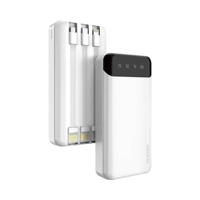 Dudao pojemny powerbank z 3 wbudowanymi kablami 20000mAh USB Typ C + micro USB + Lightning biały (Dudao K6Pro+)