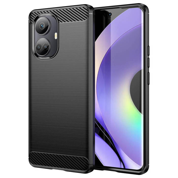 Etui Carbon Case etui do Realme 10 Pro+ elastyczny silikonowy karbonowy pokrowiec czarne Case