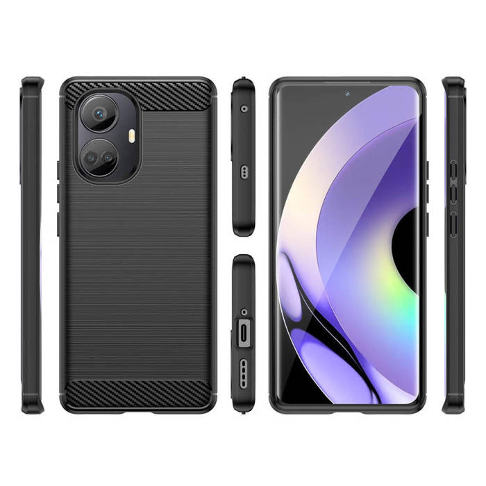 Etui Carbon Case etui do Realme 10 Pro+ elastyczny silikonowy karbonowy pokrowiec czarne Case