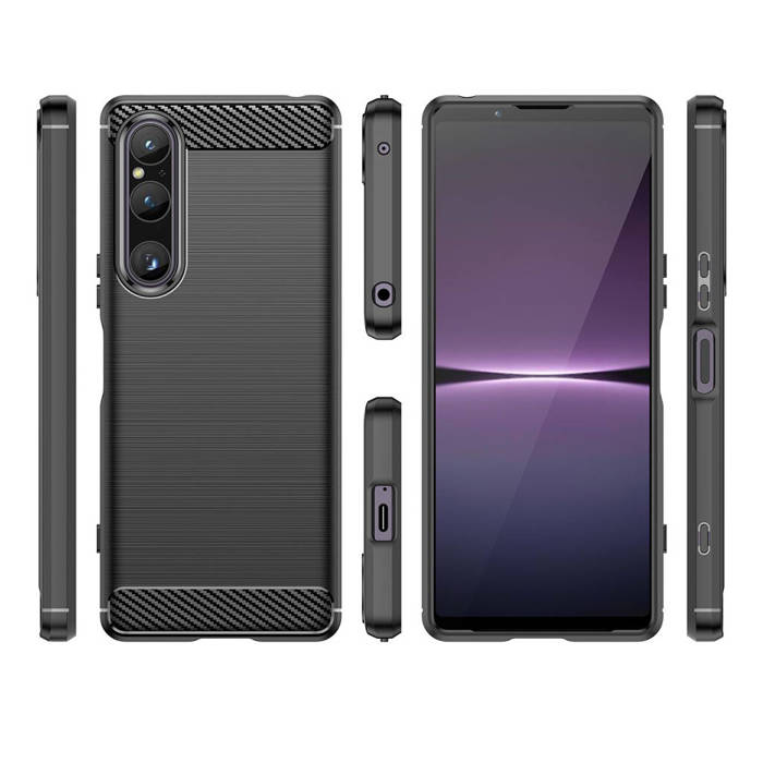 Etui Carbon Case etui do Sony Xperia 1 V elastyczny silikonowy karbonowy pokrowiec czarne Case