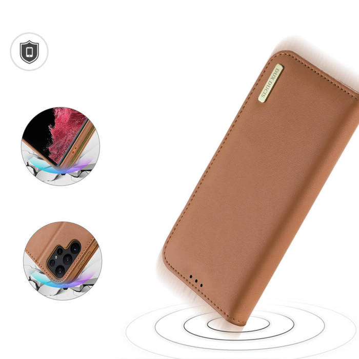 Etui Dux Ducis Hivo etui do Samsung Galaxy S23 Ultra pokrowiec z klapką portfel podstawka blokada RFID brązowe Case