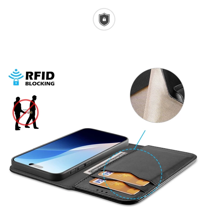 Etui Dux Ducis Hivo na iPhone 16 Pro z klapką i ochroną RFID - czarne