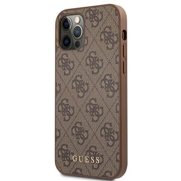 Etui GUESS Apple iPhone 12 12 Pro 4G Metal Gold Logo Brązowy Hardcase