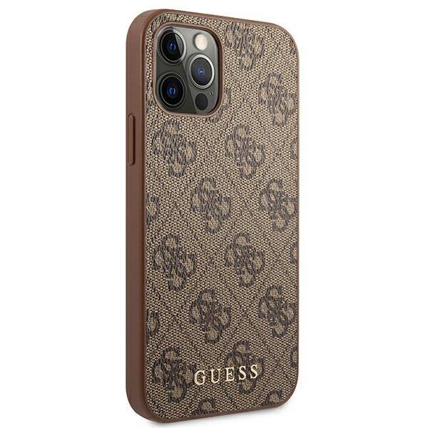 Etui GUESS Apple iPhone 12 12 Pro 4G Metal Gold Logo Brązowy Hardcase