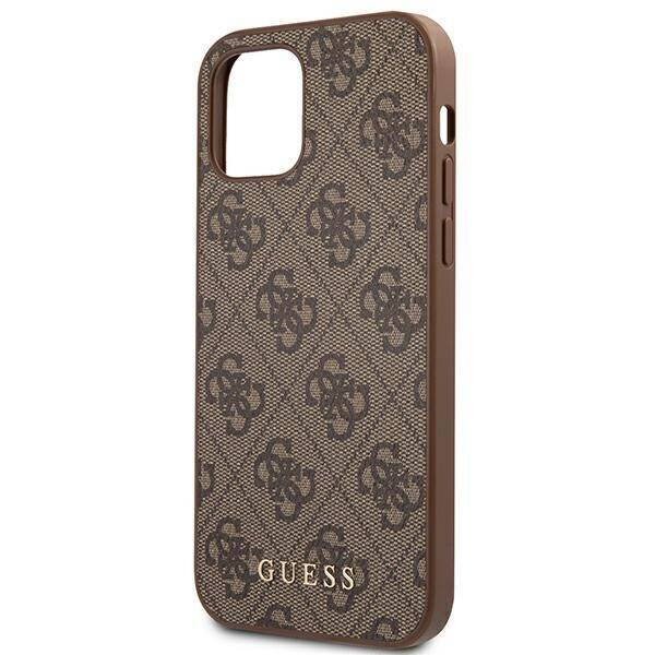 Etui GUESS Apple iPhone 12 12 Pro 4G Metal Gold Logo Brązowy Hardcase