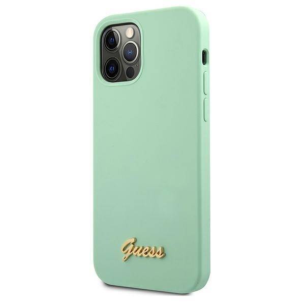 Etui GUESS Apple iPhone 12 12 Pro Metal Logo Script Zielony Hardcase