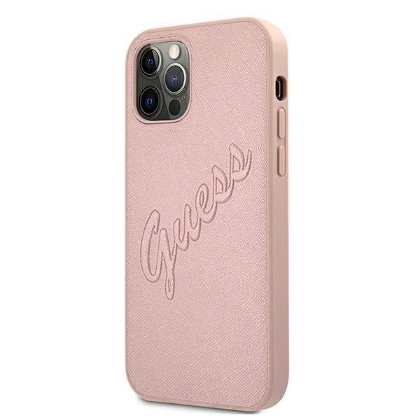 Etui GUESS Apple iPhone 12 12 Pro Saffiano Vintage Script Różowy Hardcase