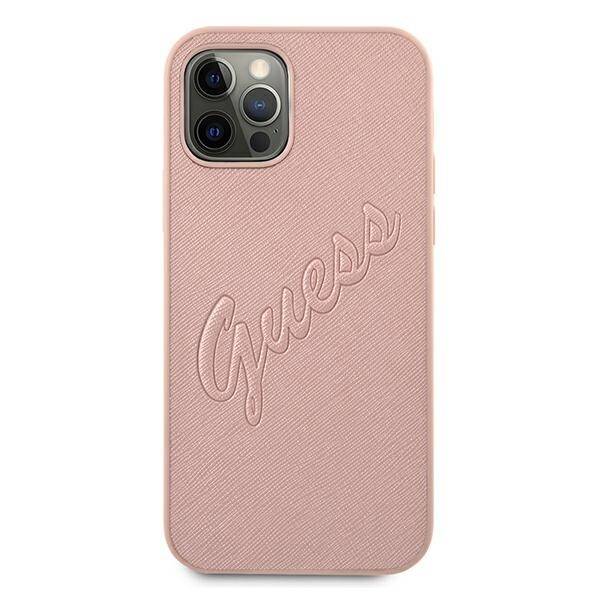 Etui GUESS Apple iPhone 12 Pro Max Saffiano Vintage Script Różowy Hardcase