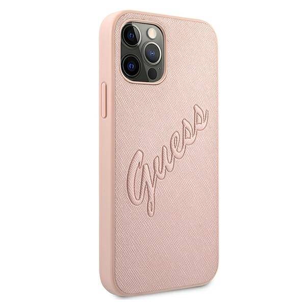 Etui GUESS Apple iPhone 12 Pro Max Saffiano Vintage Script Różowy Hardcase