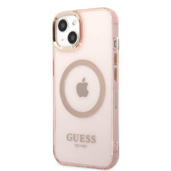 Etui GUESS Apple iPhone 13 Gold Outline Translucent MagSafe Różowy Hardcase