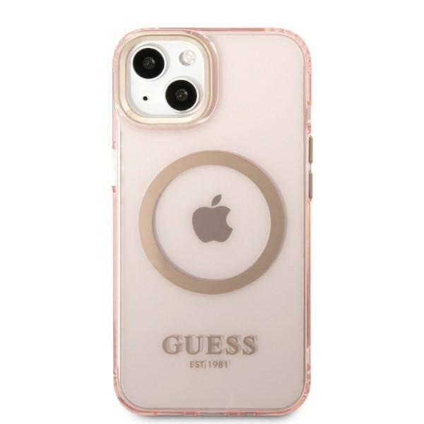 Etui GUESS Apple iPhone 13 Gold Outline Translucent MagSafe Różowy Hardcase