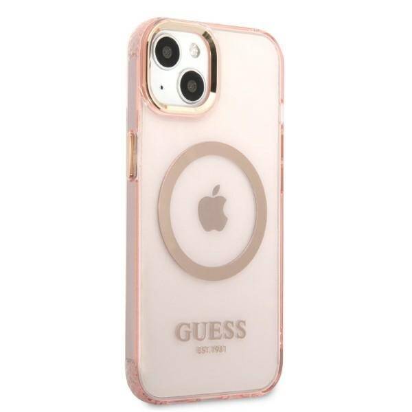 Etui GUESS Apple iPhone 13 Gold Outline Translucent MagSafe Różowy Hardcase