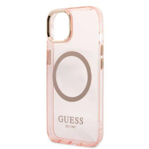 Etui GUESS Apple iPhone 13 Gold Outline Translucent MagSafe Różowy Hardcase