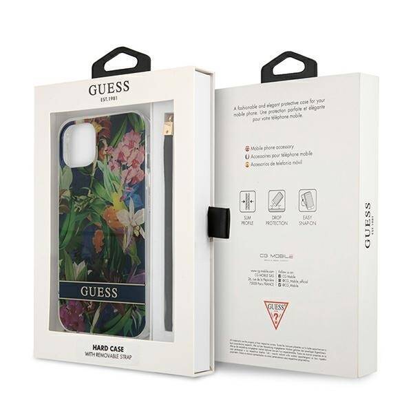 Etui GUESS Apple iPhone 13 Mini Flower Strap Niebieski Hardcase