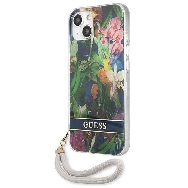 Etui GUESS Apple iPhone 13 Mini Flower Strap Niebieski Hardcase