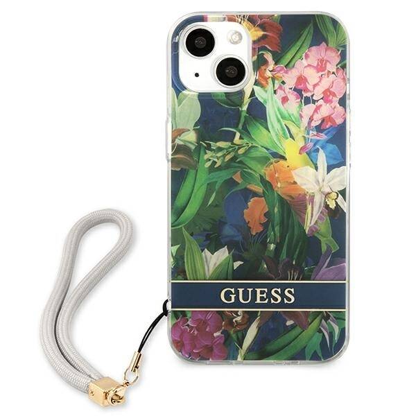 Etui GUESS Apple iPhone 13 Mini Flower Strap Niebieski Hardcase