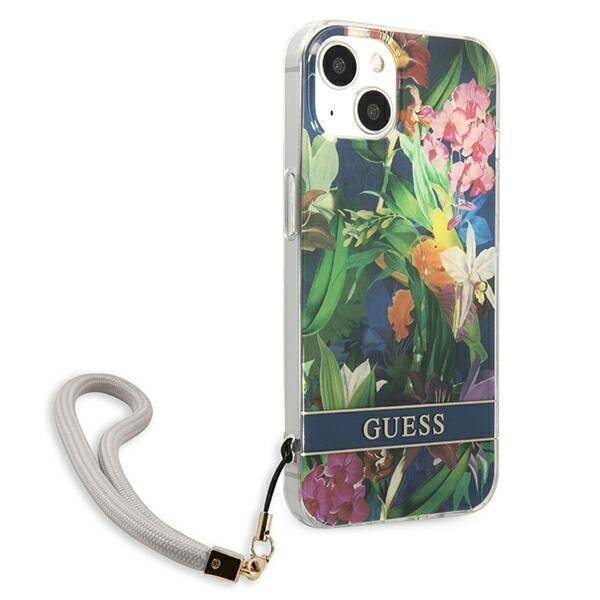 Etui GUESS Apple iPhone 13 Mini Flower Strap Niebieski Hardcase