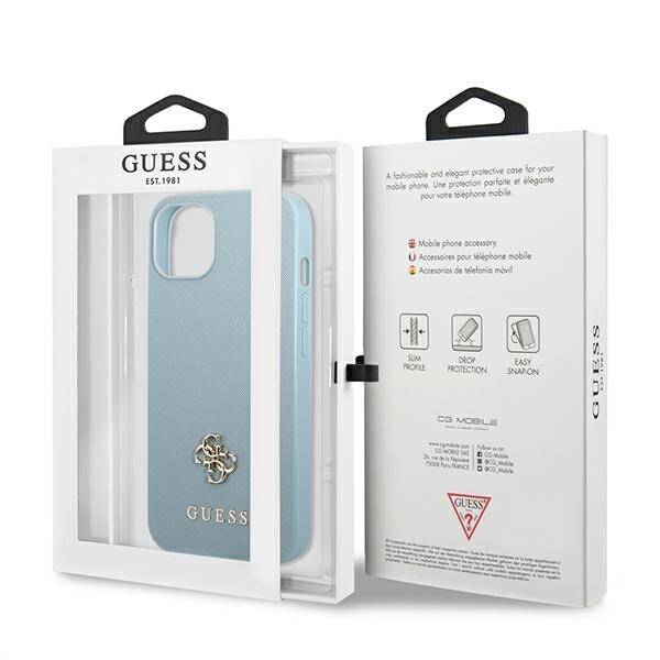 Etui GUESS Apple iPhone 13 Mini Saffiano 4G Small Metal Logo Niebieski Hardcase