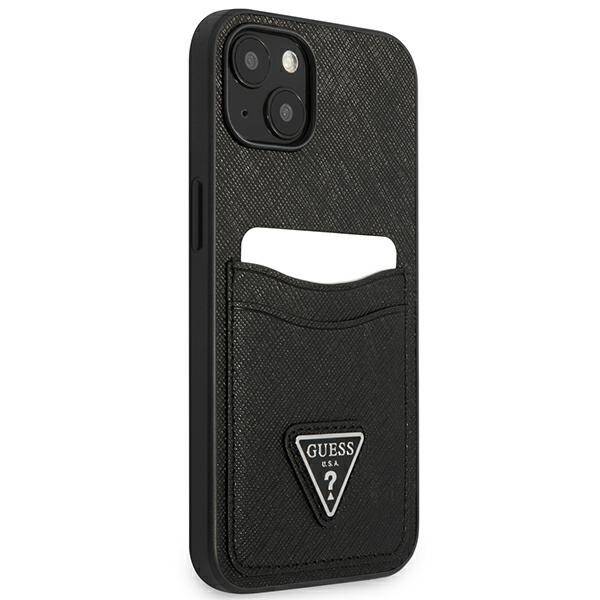 Etui GUESS Apple iPhone 13 Mini Saffiano Triangle Logo Cardslot Czarny Hardcase