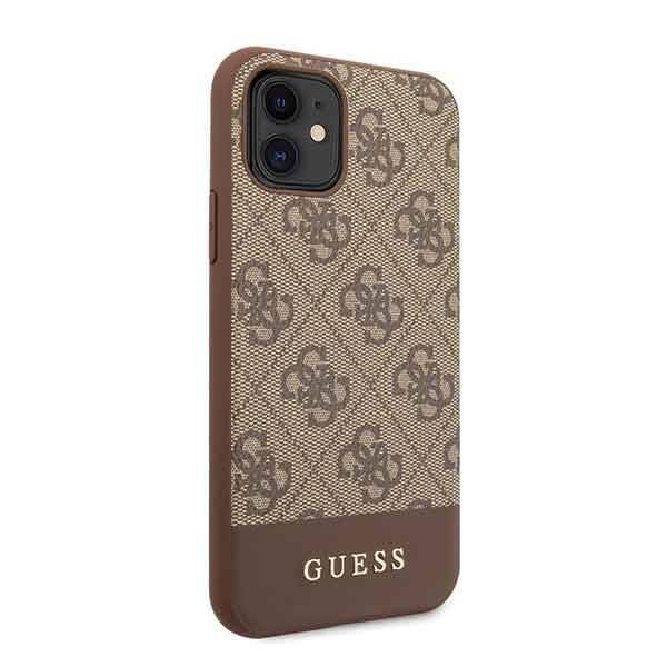 Etui Guess Apple iPhone 11 brązowy/brown hard case 4G Stripe Collection Case