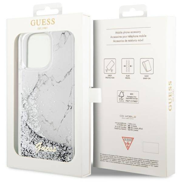 Etui Guess GUHCP14XLCSGSGH iPhone 14 Pro Max 6.7" biały/white hardcase Liquid Glitter Marble Case