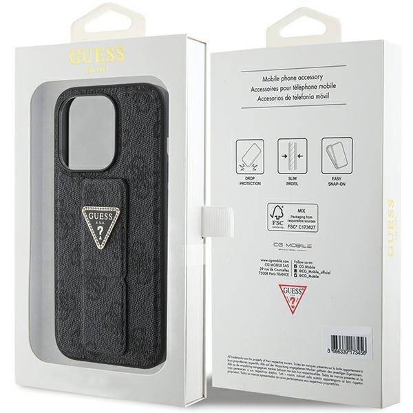 Etui Guess GUHCP15LPGS4TDK iPhone 15 Pro 6.1" czarny/black hardcase Grip Stand 4G Triangle Strass Case