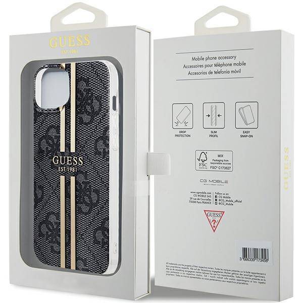 Etui Guess GUHCP15SH4PSEGK iPhone 15 / 14 / 13 6.1" czarny/black hardcase IML 4G Gold Stripe Case