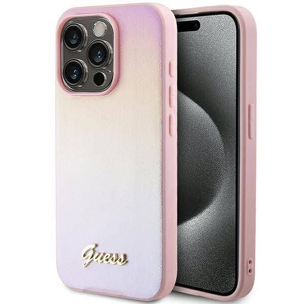 Etui Guess GUHCP15XPSAIRSP iPhone 15 Pro Max 6.7" różowy/pink hardcase Saffiano Iridescent Script Case