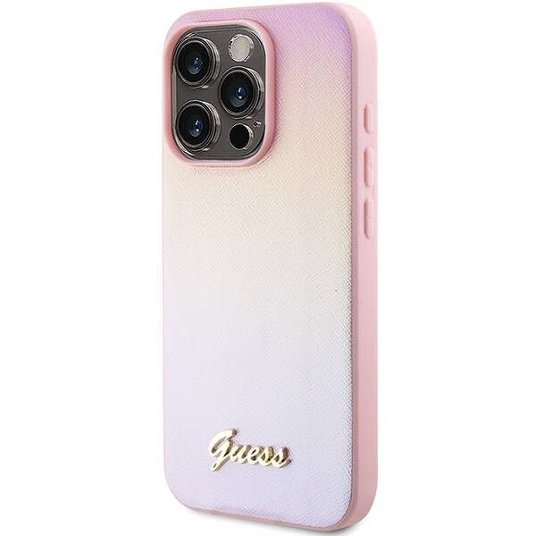 Etui Guess GUHCP15XPSAIRSP iPhone 15 Pro Max 6.7" różowy/pink hardcase Saffiano Iridescent Script Case