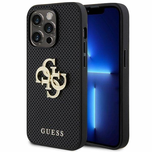 Etui Guess GUHCP15XPSP4LGK iPhone 15 Pro Max 6.7" czarny/black hardcase Leather Perforated 4G Glitter Logo Case