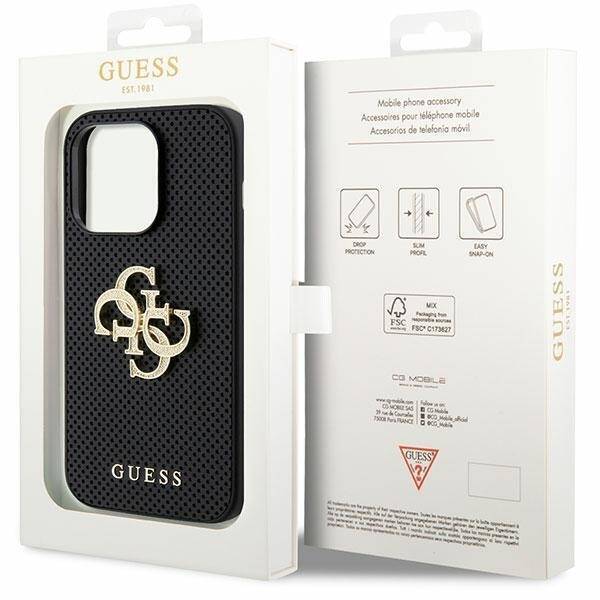 Etui Guess GUHCP15XPSP4LGK iPhone 15 Pro Max 6.7" czarny/black hardcase Leather Perforated 4G Glitter Logo Case