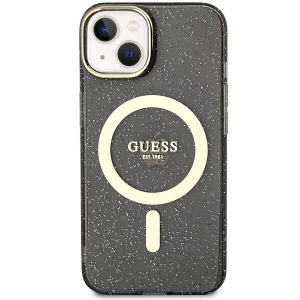 Etui Guess GUHMP14SHCMCGK iPhone 14 6.1" czarny/black hardcase Glitter Gold MagSafe Case