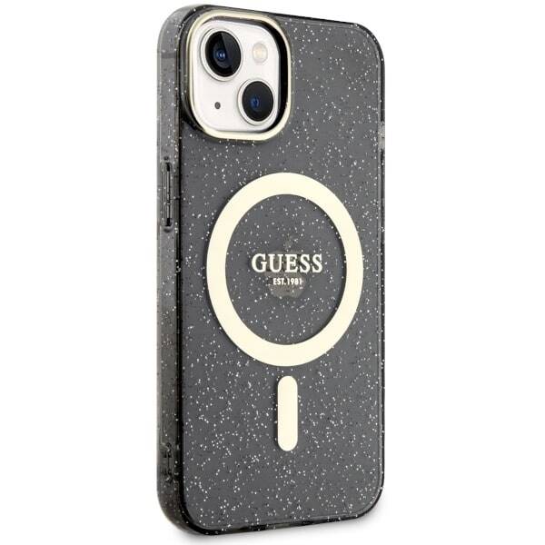 Etui Guess GUHMP14SHCMCGK iPhone 14 6.1" czarny/black hardcase Glitter Gold MagSafe Case