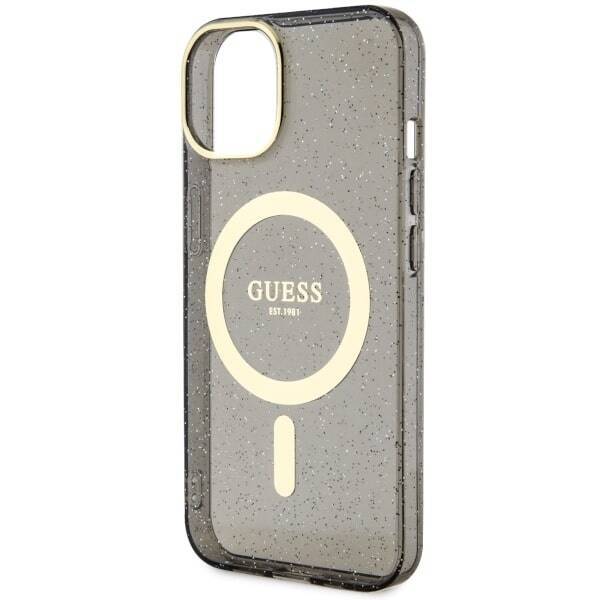 Etui Guess GUHMP14SHCMCGK iPhone 14 6.1" czarny/black hardcase Glitter Gold MagSafe Case