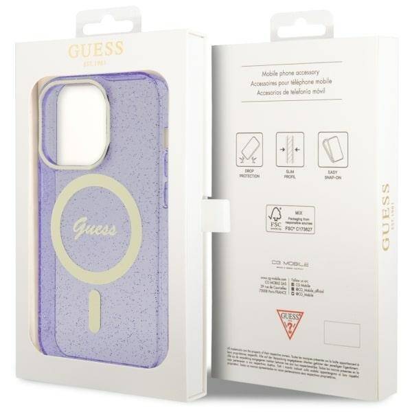 Etui Guess GUHMP14XHCMCGU iPhone 14 Pro Max 6.7" purpurowy/purple hardcase Glitter Gold MagSafe Case