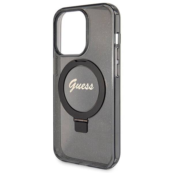 Etui Guess GUHMP14XHRSGSK iPhone 14 Pro Max 6.7" czarny/black hardcase Ring Stand Script Glitter MagSafe Case